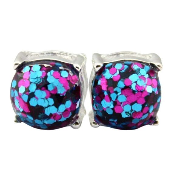 5/$25 Hot Pink Glitter Silver Tone Earrings - Picture 1 of 6